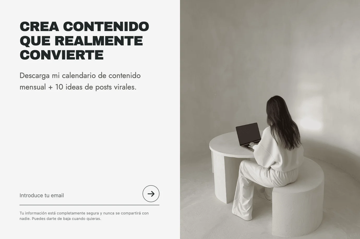 Ejemplo de recurso gratuito: un calendario mensual de contenido ofrecido a cambio del email