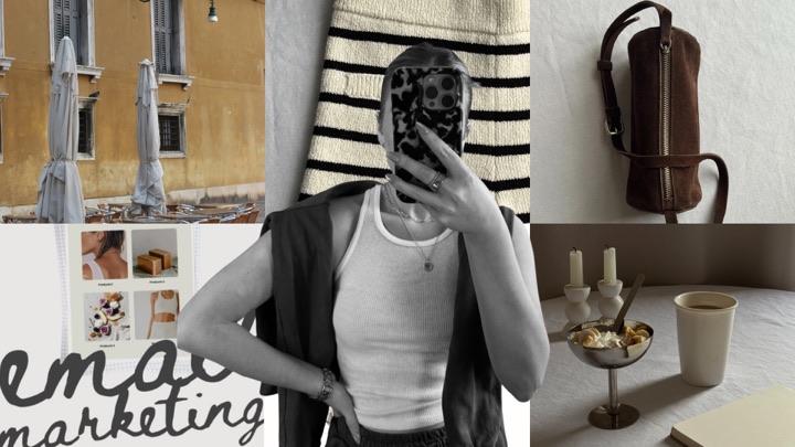 Collage de una creadora con el móvil, contenidos digitales y objetos cotidianos